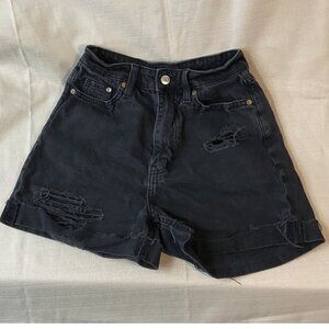 H&M Black Distressed High-Rise Denim Shorts | Size 2